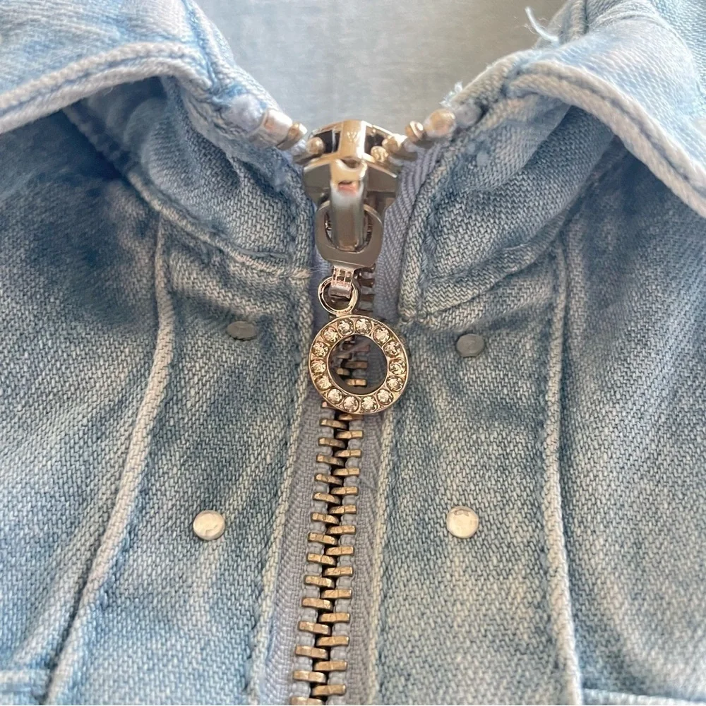 C.D. Daniels Denim Shirt Women’s 1X Blue Zip Up Rhinestone Pockets VTG Cottage